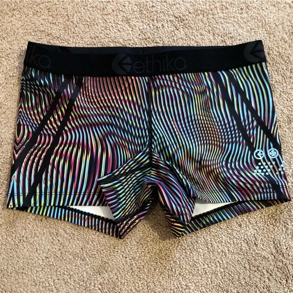 Ethika Womens Sub Zero Performance Multicolor Trippy Glitch Pattern Boy Short